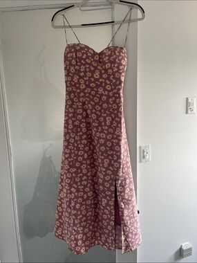 Women’s Pink Floral Midi Dress with Spaghetti Straps